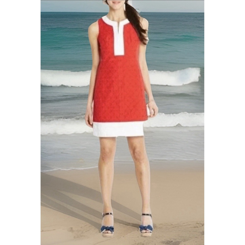 Vineyard Vines Red White Shift Dress Size 8 Textured Sleeveless Preppy - Picture 13 of 13